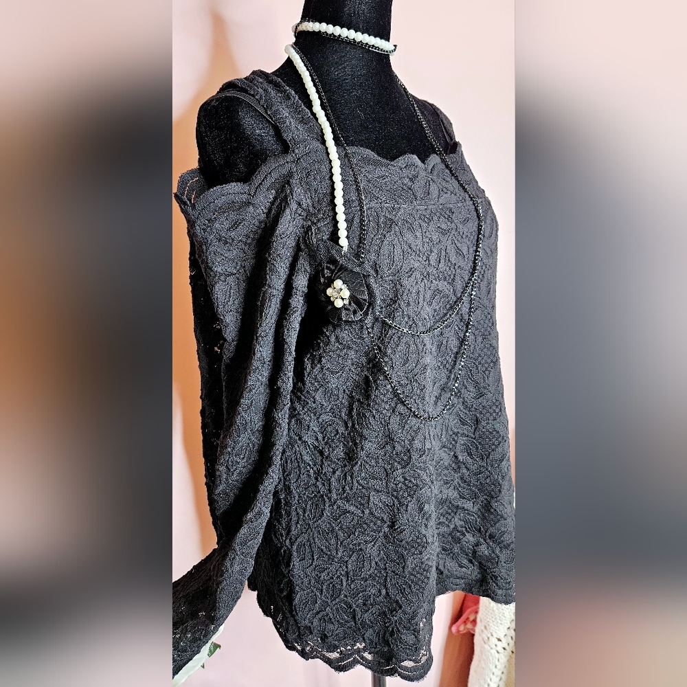 Chico's Lace black blouse with Open shoulder size 2/ L regular